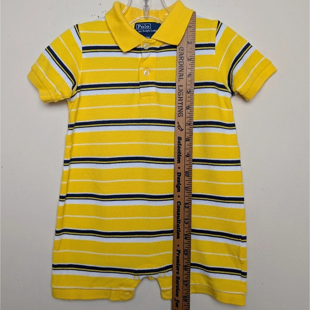 Vintage Ralph Lauren Polo Striped Romper One Piece EUC Yellow Baby Size 9 Months